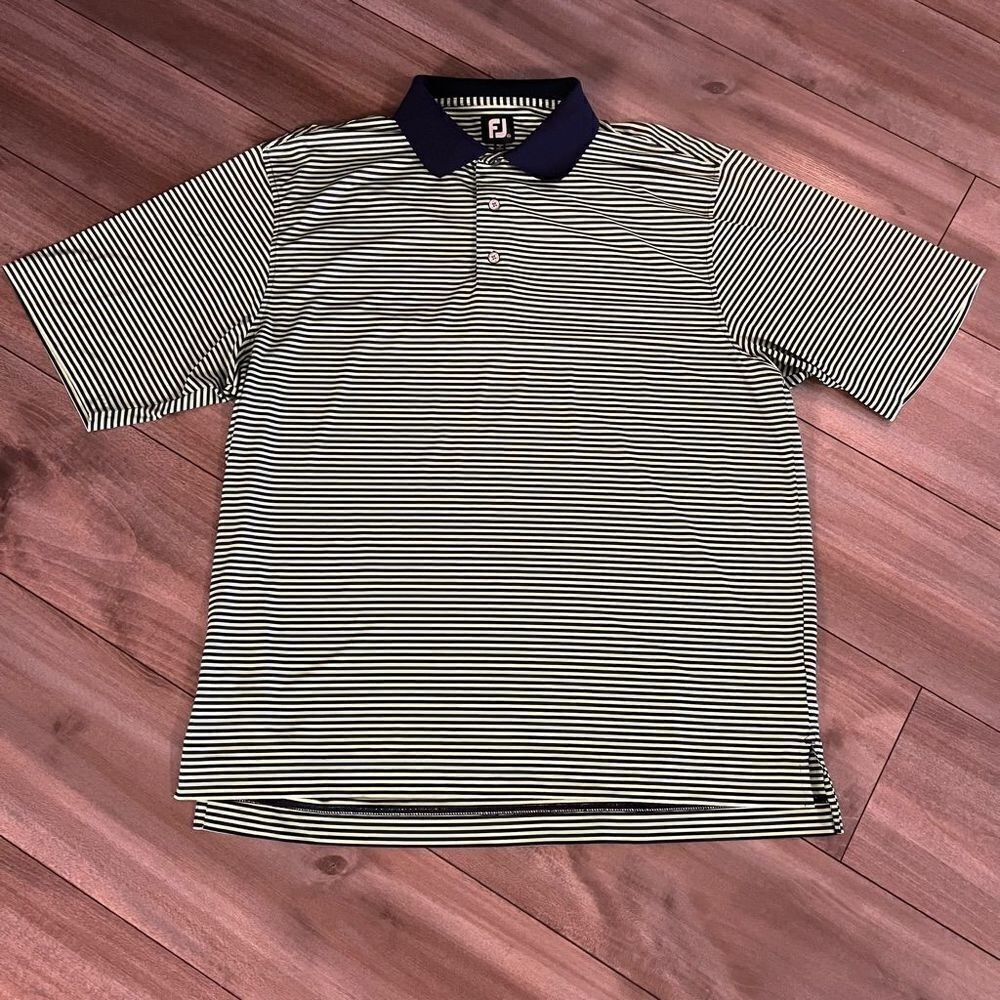 FootJoy Mens XL Striped Golf Polo Shirt Green Navy Blue‎ Short Sleeve Bin L-38